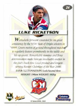2001 Select Impact #24 Luke Ricketson Back